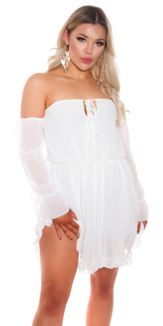 Off-Shoulder Babydoll Dress White